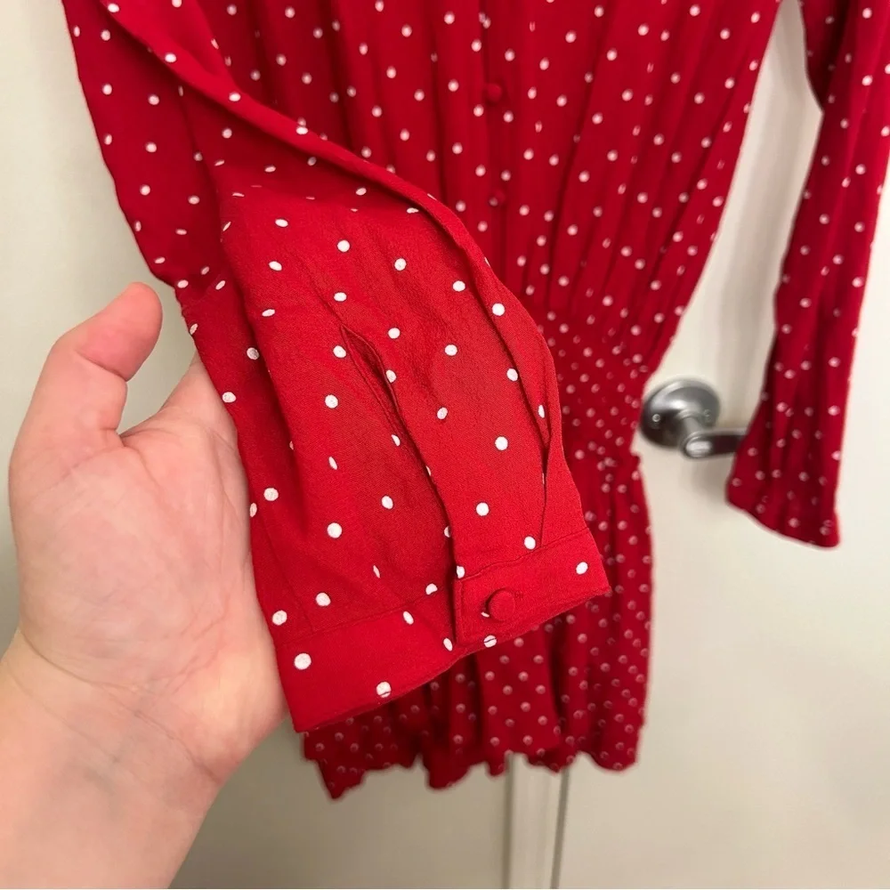 Rails Jasmine Dress Scarlet Red with White Polka Dots Long Sleeve Size Small